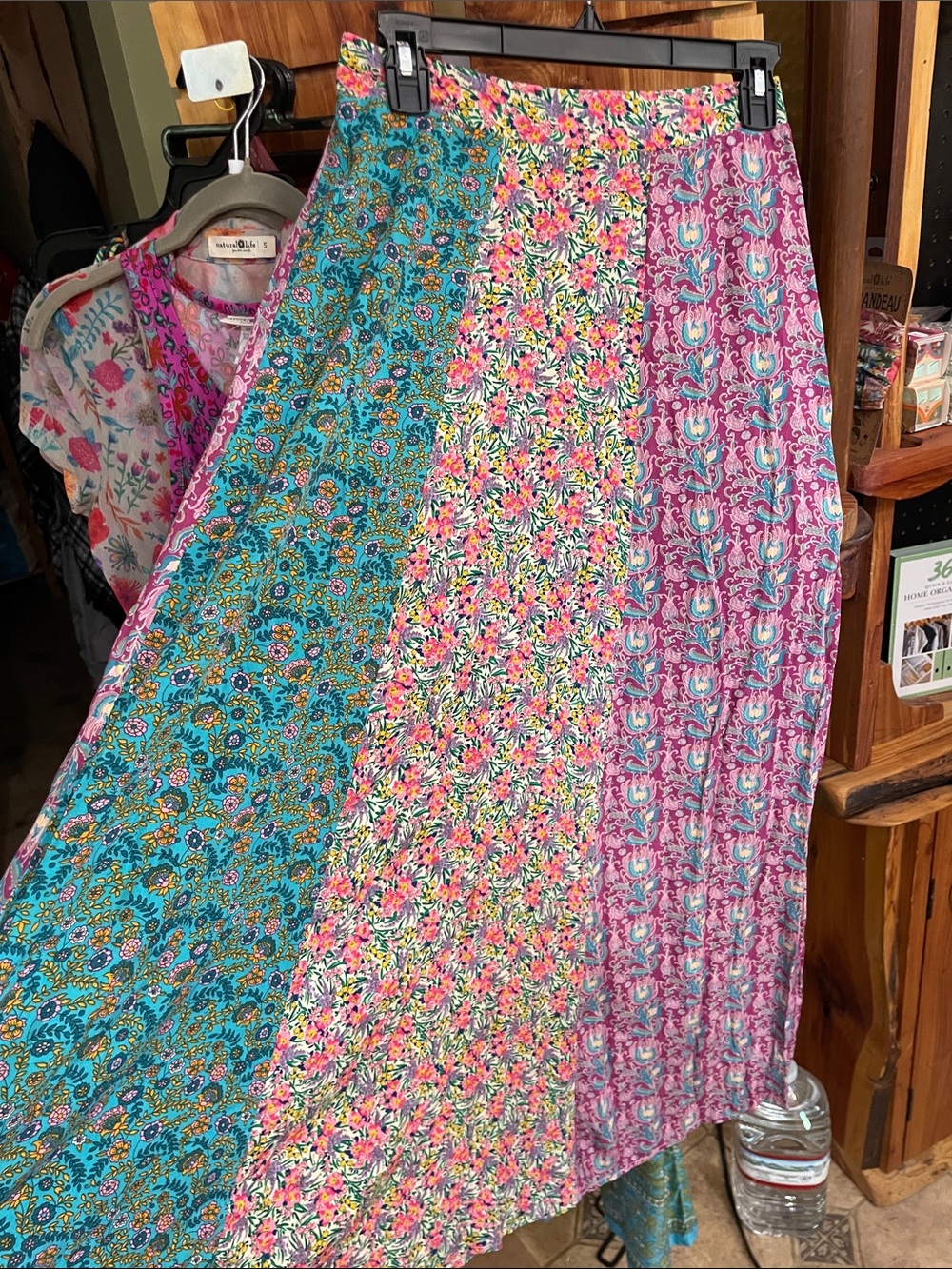 NATURAL LIFE Valentina Patchwork Floral Maxi Skirt in Teal, Pink & Purple S